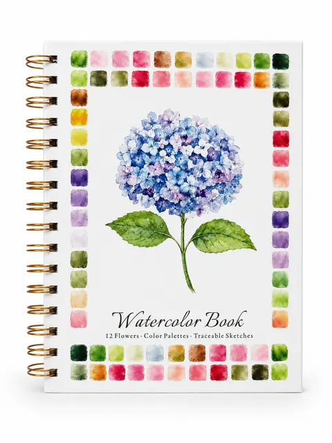 Watercolour practice spiral notebook with printed art pages, Case 04