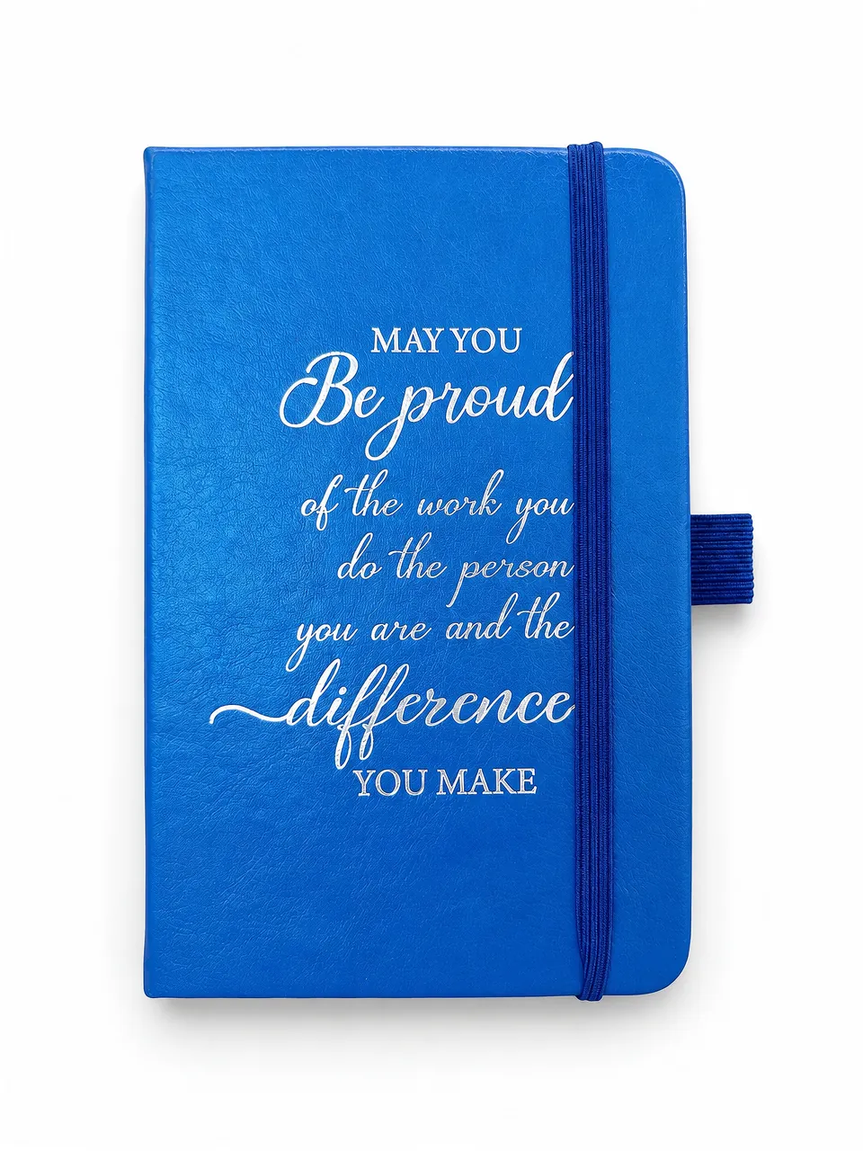 Blue Inspirational Softcover Notebook with Elastic Closure — notebook sample reference