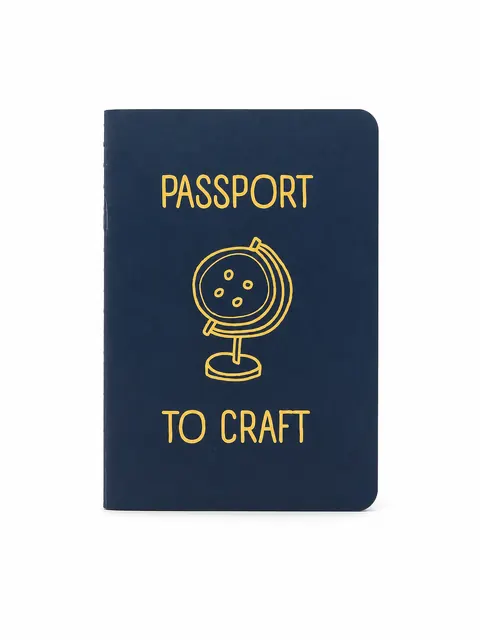 Navy Passport-Style Craft Notebook with Blank Pages, Case 19