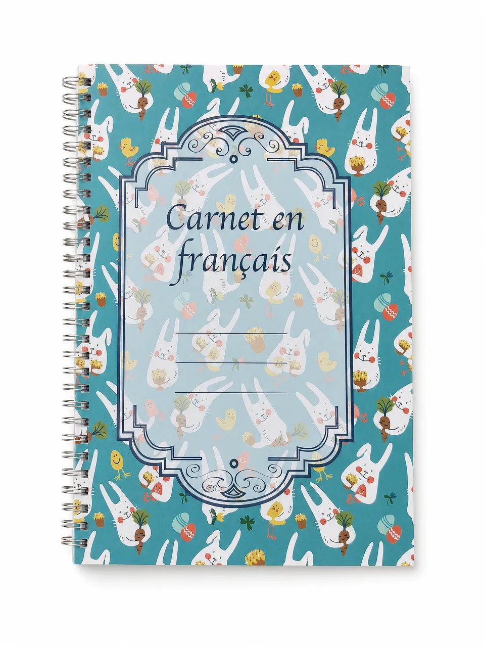 Blue Illustrated French Spiral Notebook with Grid Pages — notebook sample reference