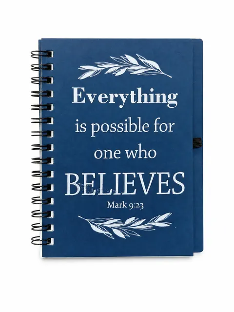Blue Faith-Inspired Spiral Notebook with Snap Tab and Ruled Pages, Case 31