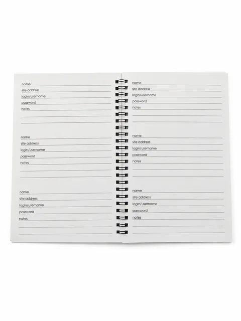 Password Organizer Spiral Book with Structured Entry Pages, Case 33