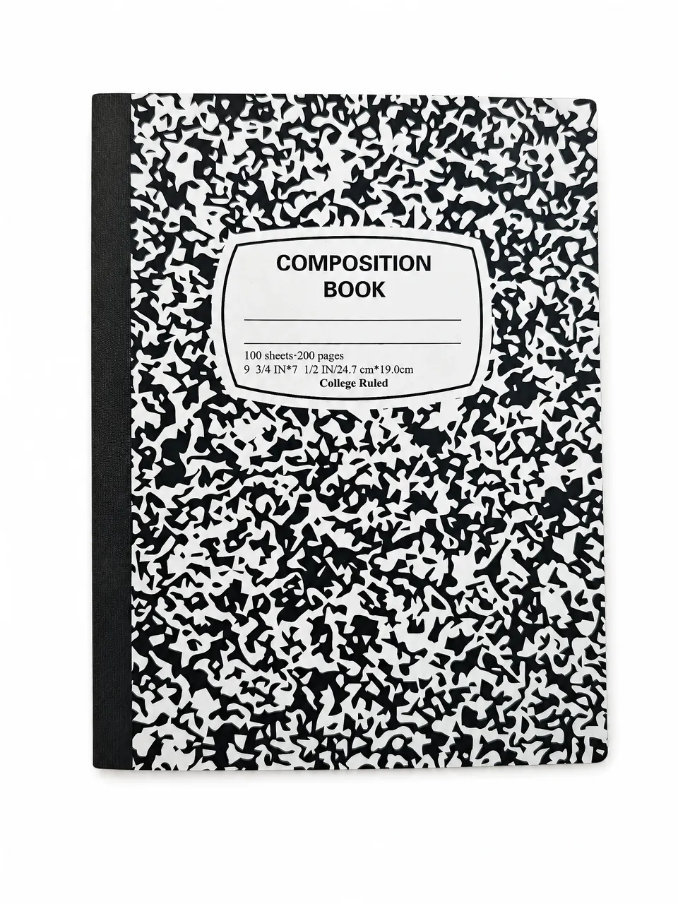 Black Marble Composition Book with Ruled Pages — notebook sample reference