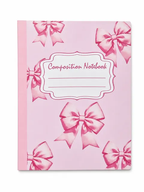 Pink bow pattern glue-bound composition notebook, Case 36