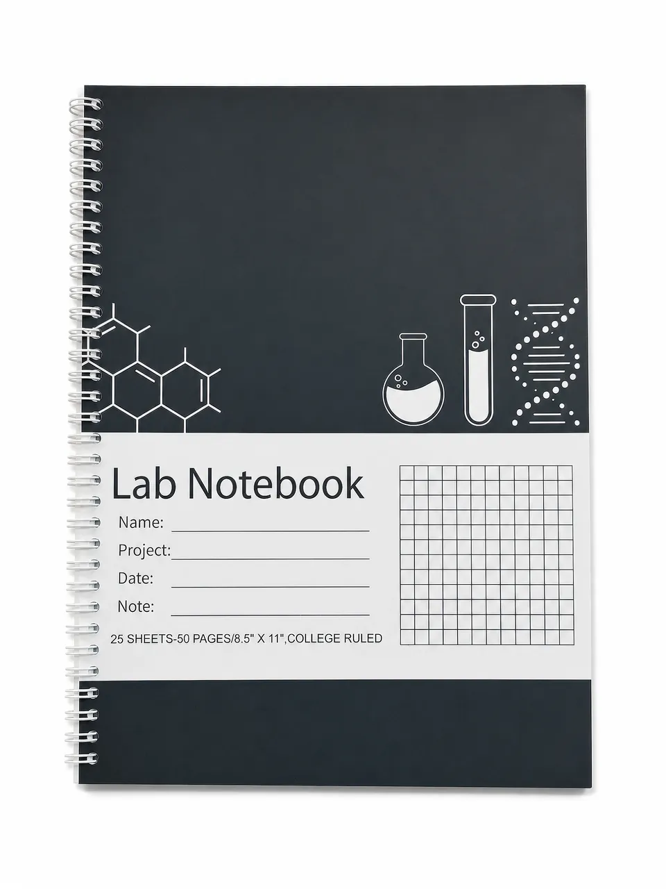 Lab Notebook Spiral Workbook with Structured Grid Pages — notebook sample reference