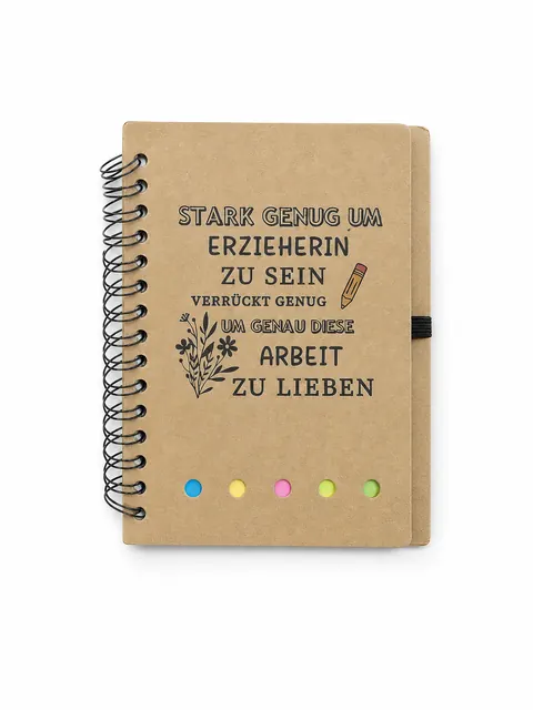 Kraft spiral organiser notebook with sticky notes and tabs, Case 39