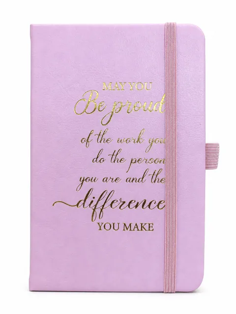 Case 42 front view: Pink Leather-Like Inspirational Notebook with Elastic Band