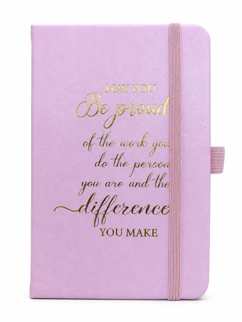 Pink Leather-Like Inspirational Notebook with Elastic Band — notebook sample reference