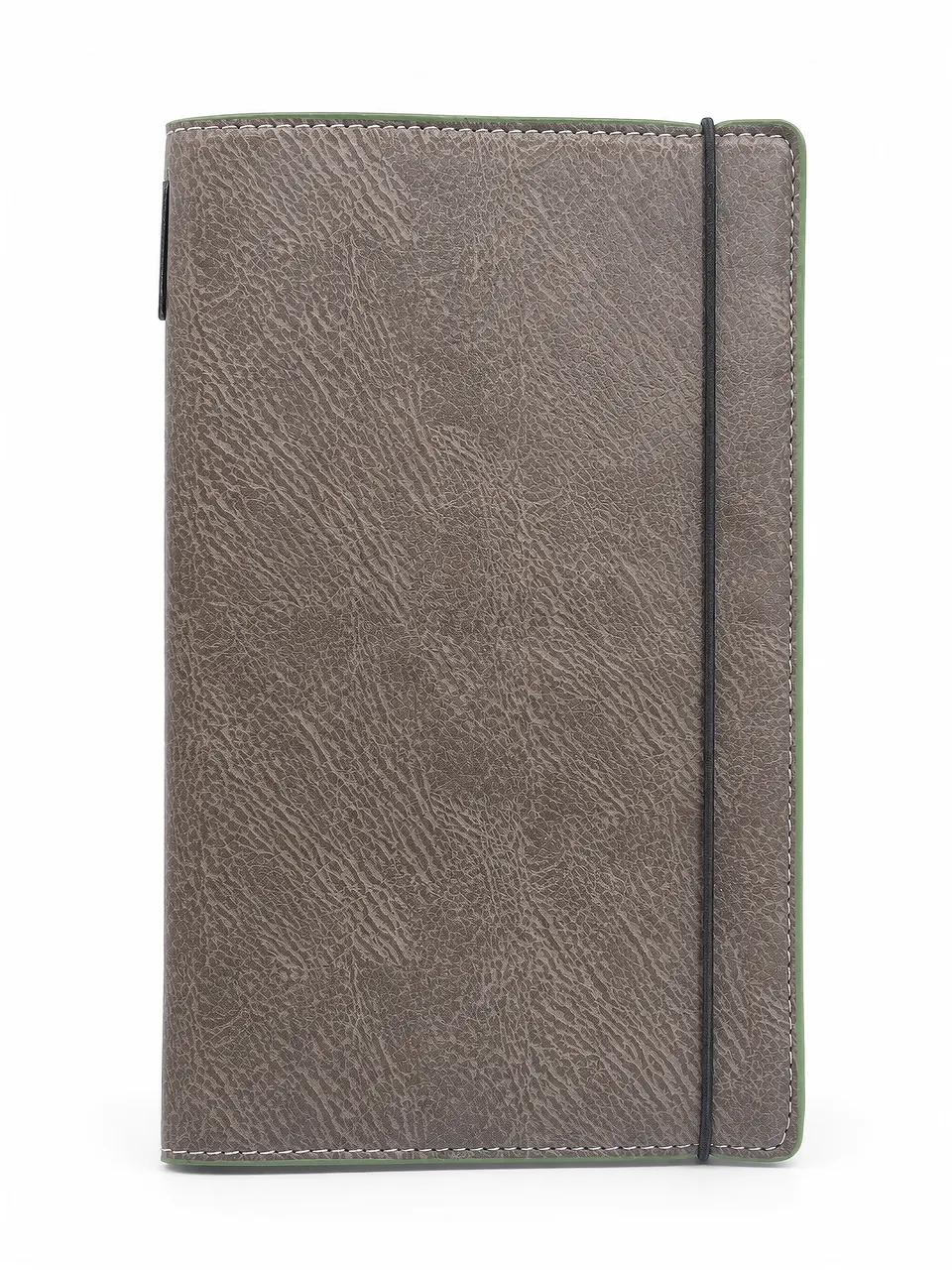 Taupe Leather-Like Reusable Notebook Cover with Green Lining — notebook sample reference