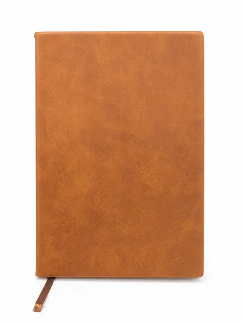 Plain Tan Brown Leather-Like Notebook with Ribbon Bookmark, Case 51