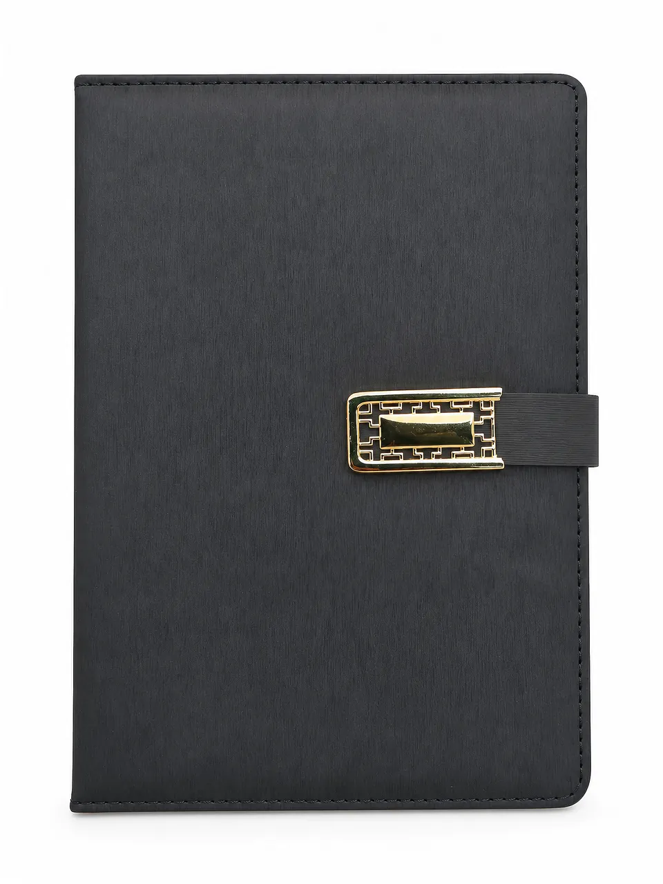 Black Leather-Like Business Notebook with Metal Clasp — notebook sample reference