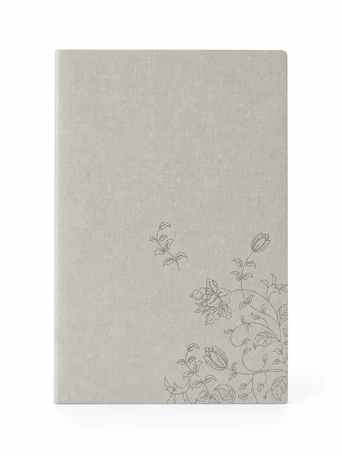Light Gray Floral Softcover Notebook with Neutral Cover, Case 65