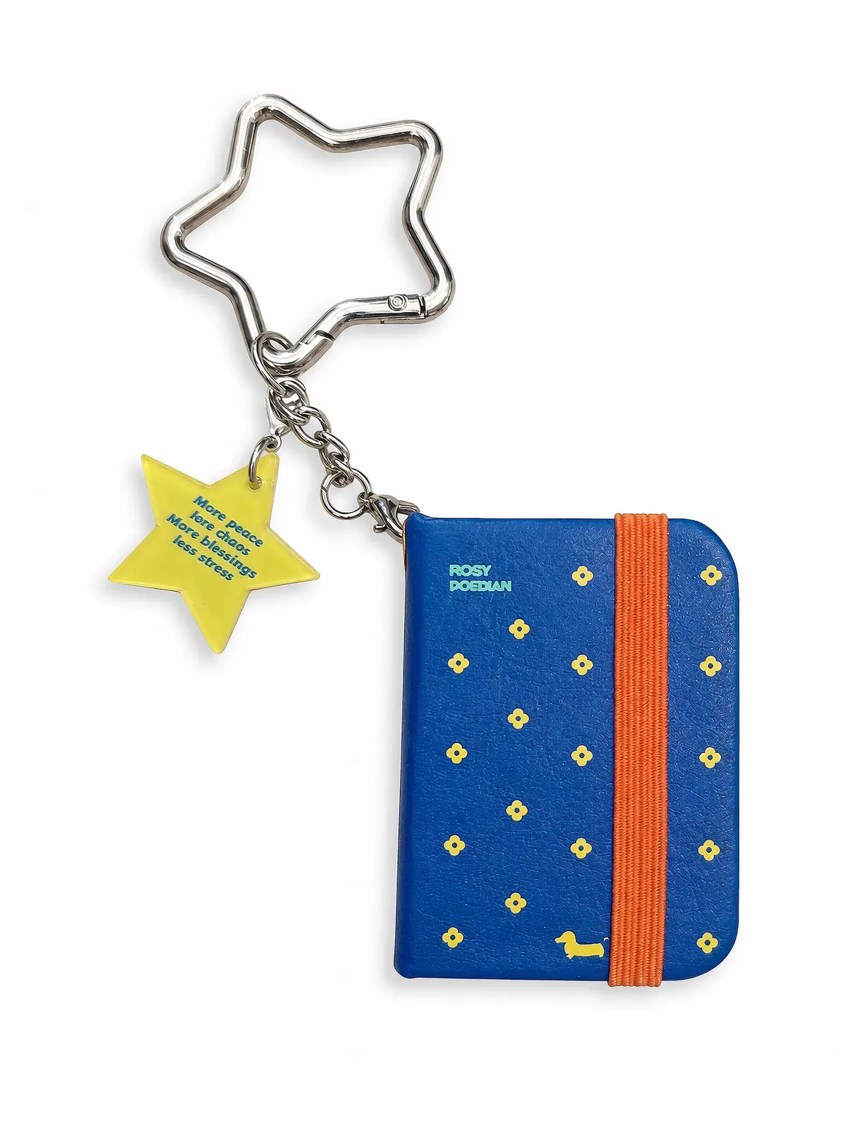 Mini notebook accessory reference with elastic band, charm and metal ring