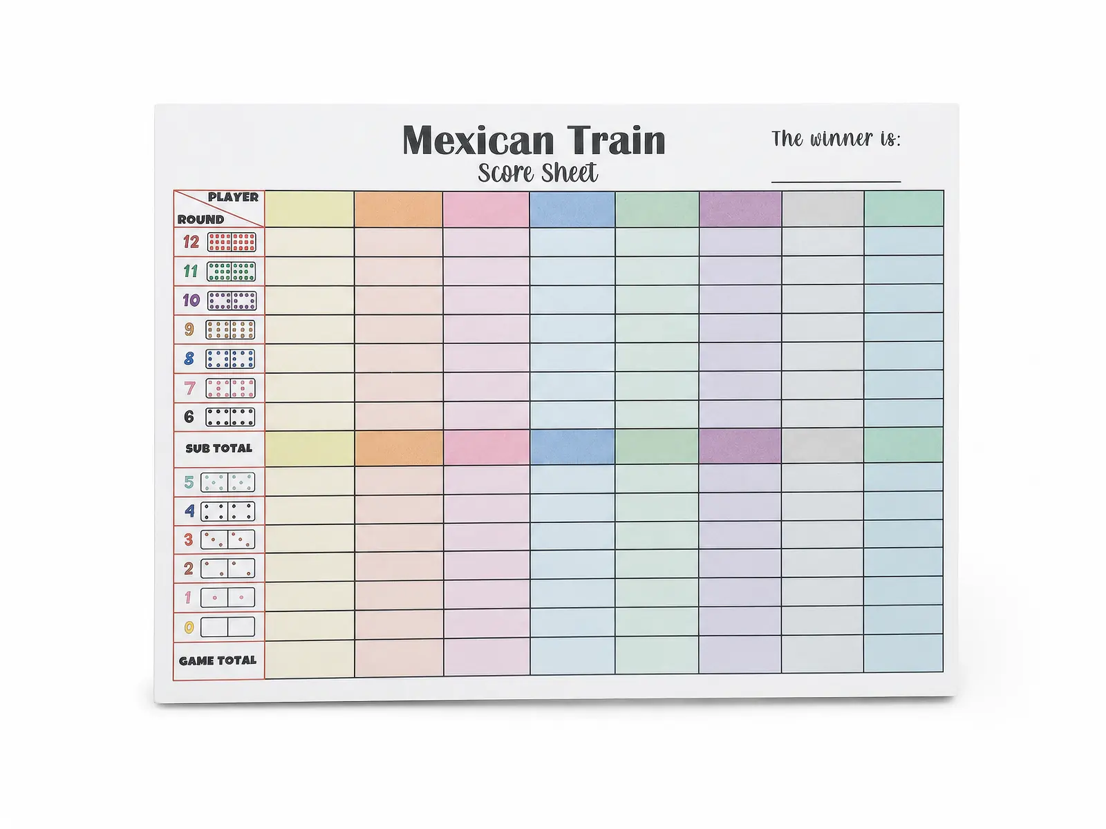 Mexican Train score sheet used as an interior printing reference