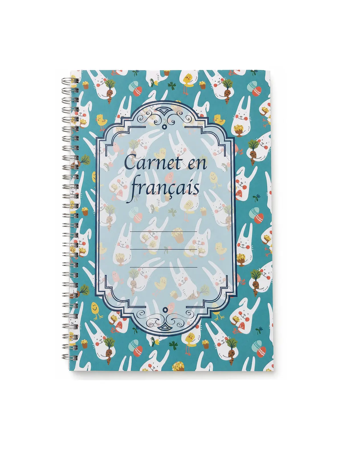 Blue Rabbit French Spiral Notebook front view