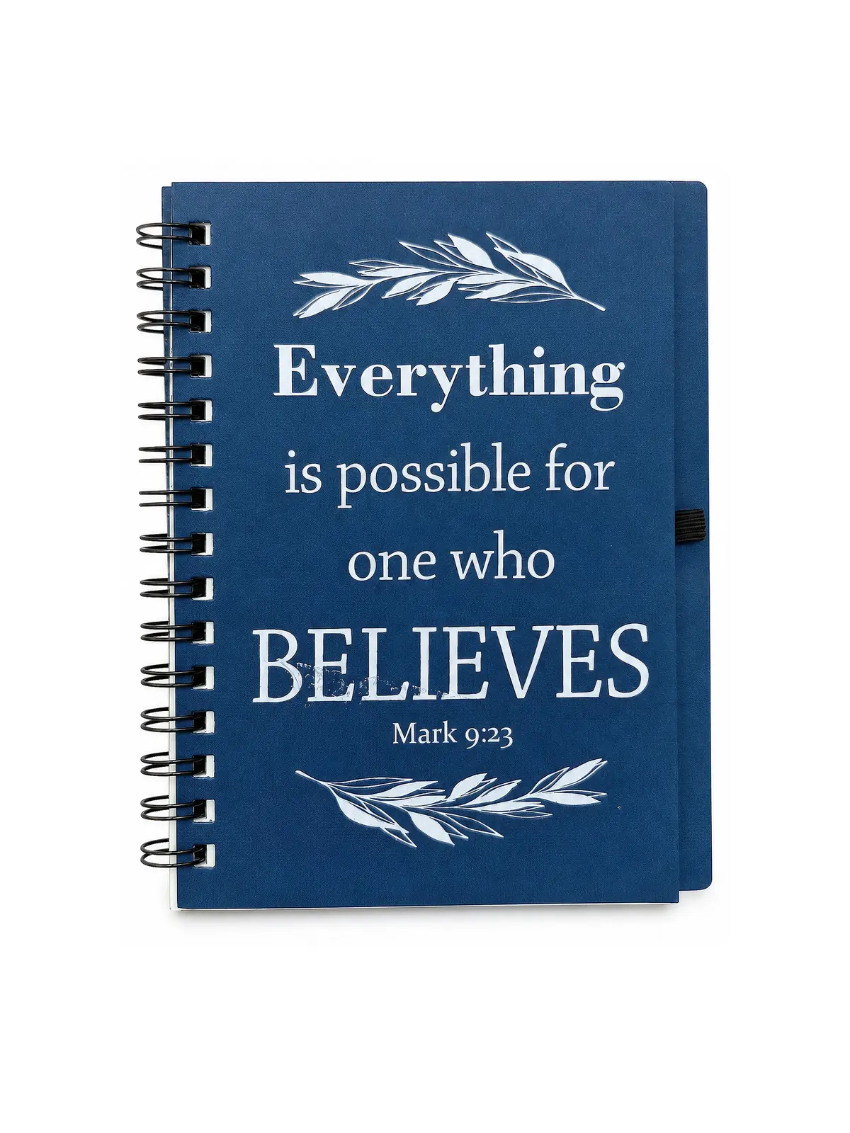 Blue Inspirational Spiral Notebook with Snap Tab front view