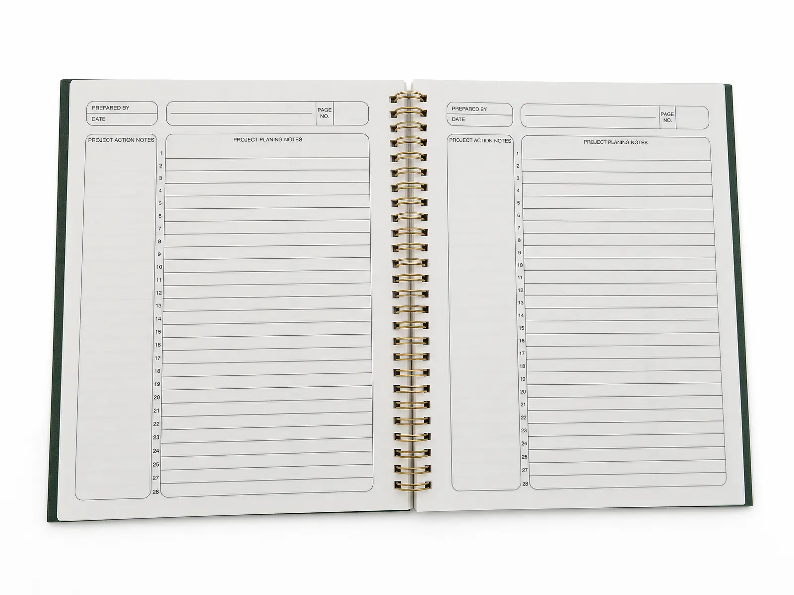 Planner interior spread with functional writing page layout