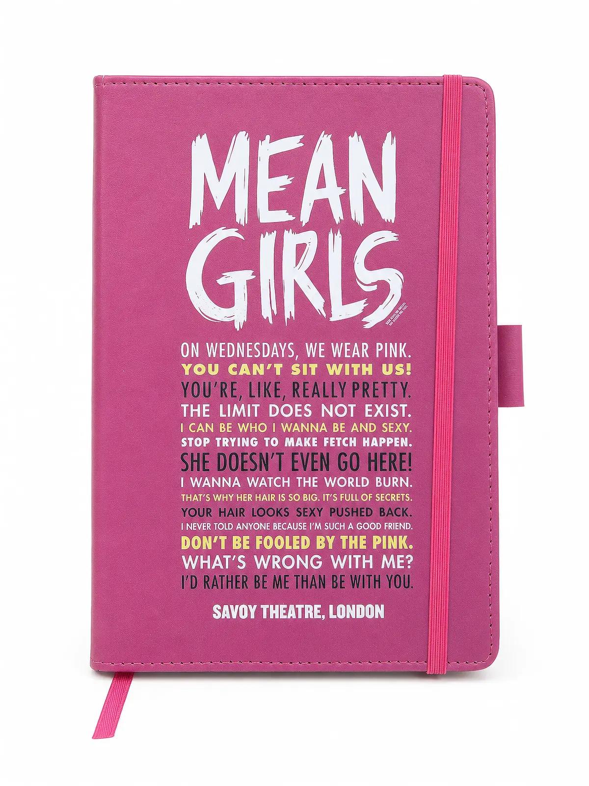 Hot Pink Quote Elastic Strap Notebook front view