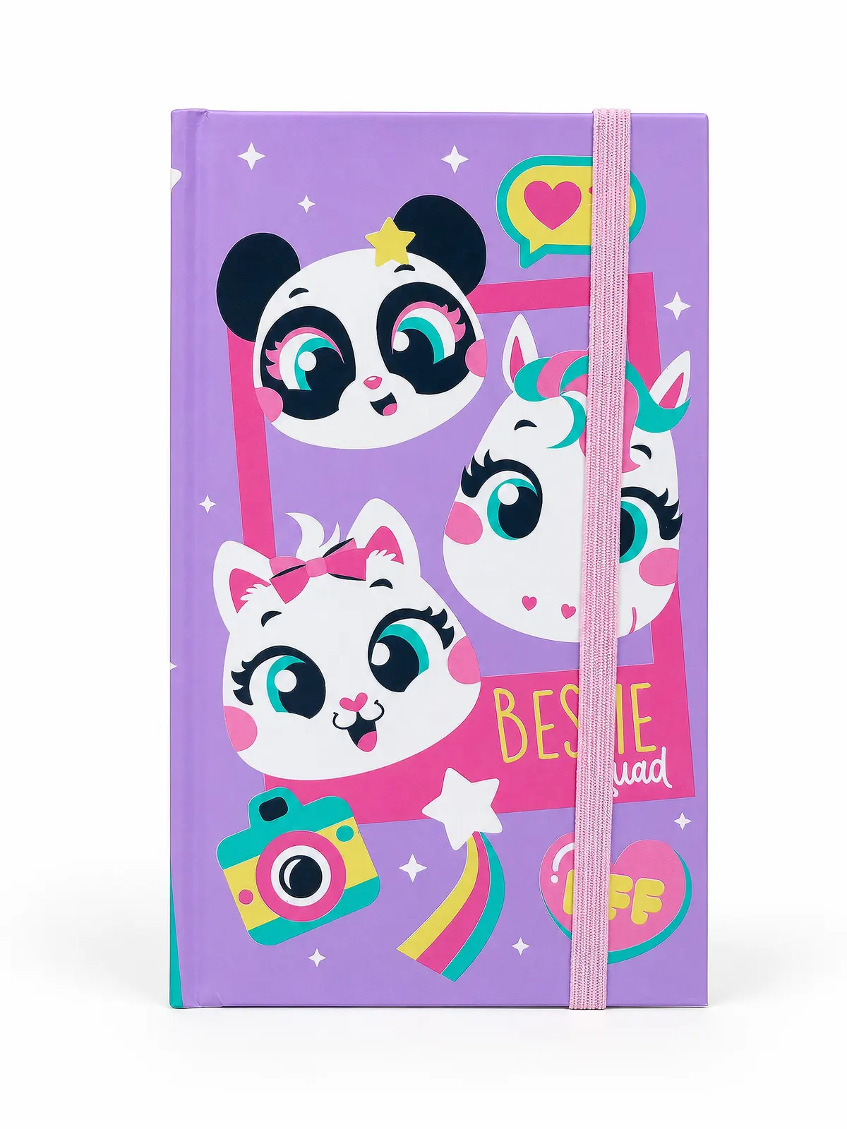 Purple Cartoon Elastic Strap Notebook front view