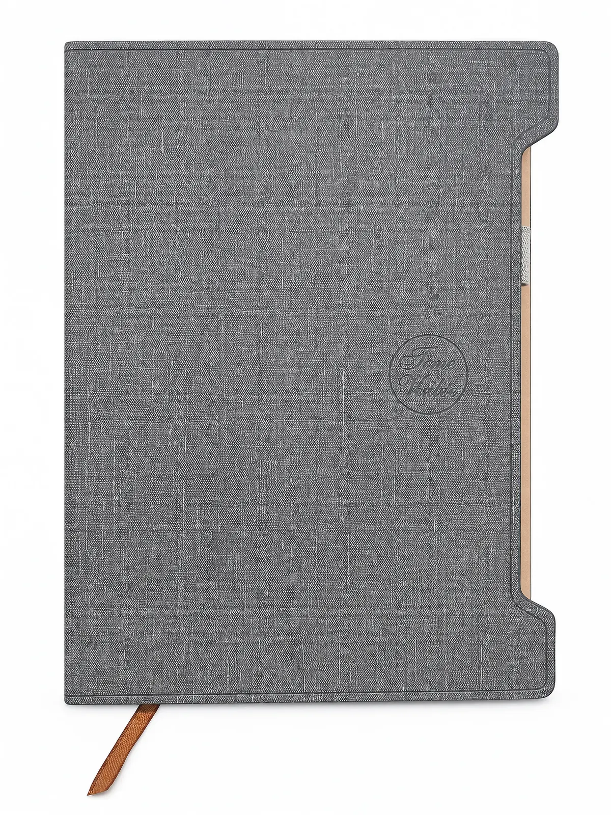 Gray Notched PU Notebook with Ribbon front view