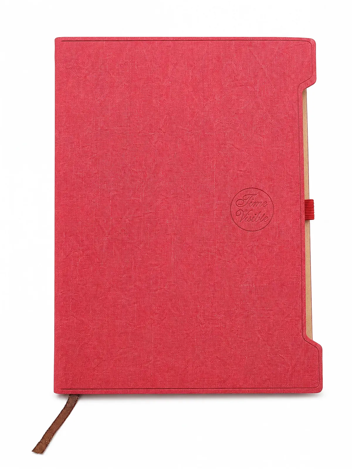 Red Notched PU Notebook with Ribbon front view