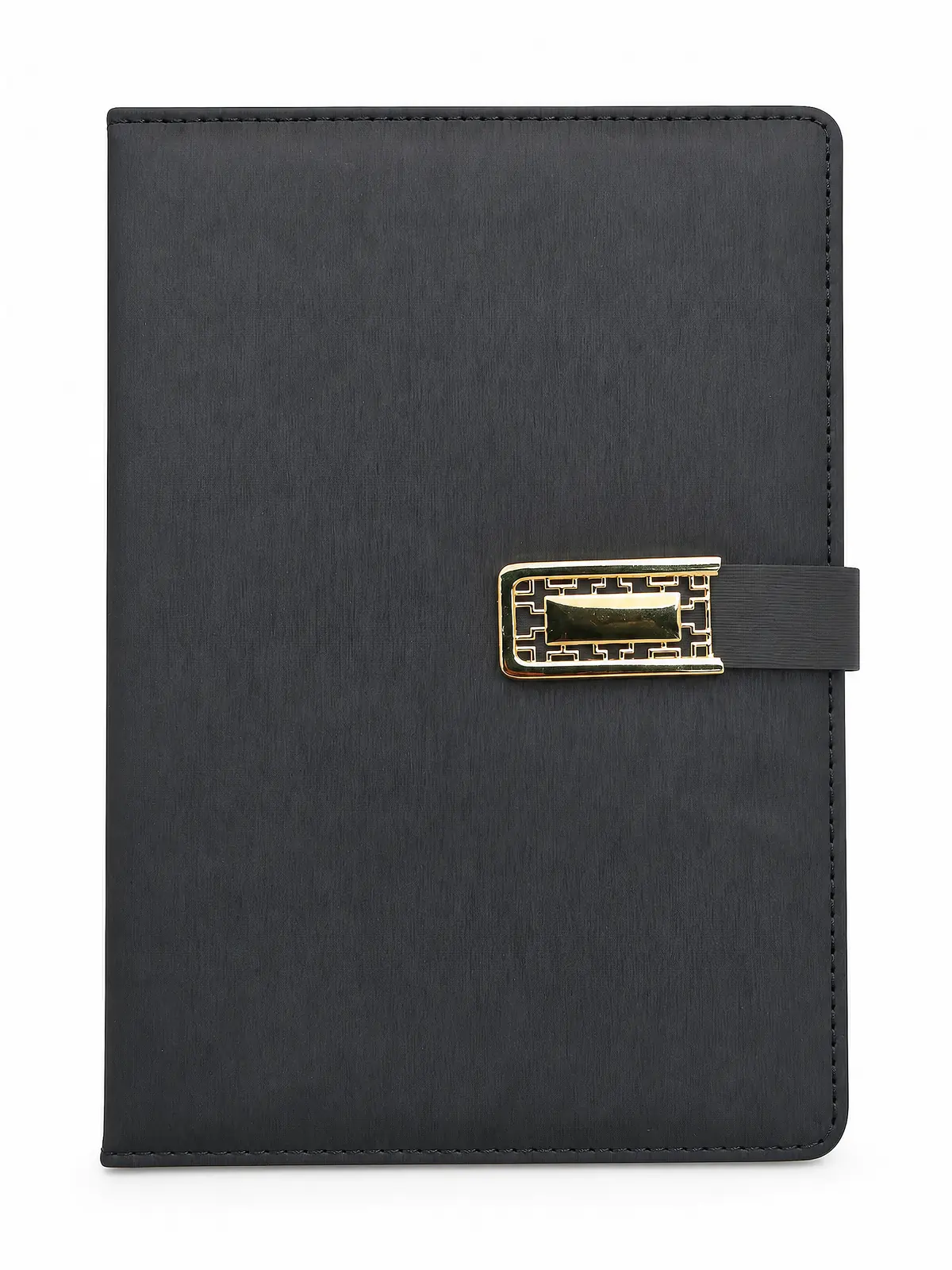 Black PU Notebook with Metal Snap Tab front view