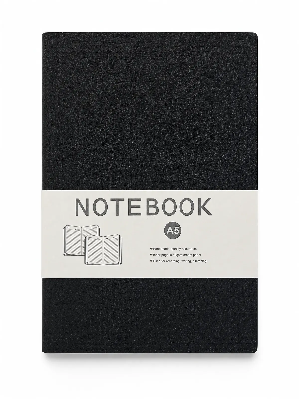 Black Notebook with Paper Belly Band front view