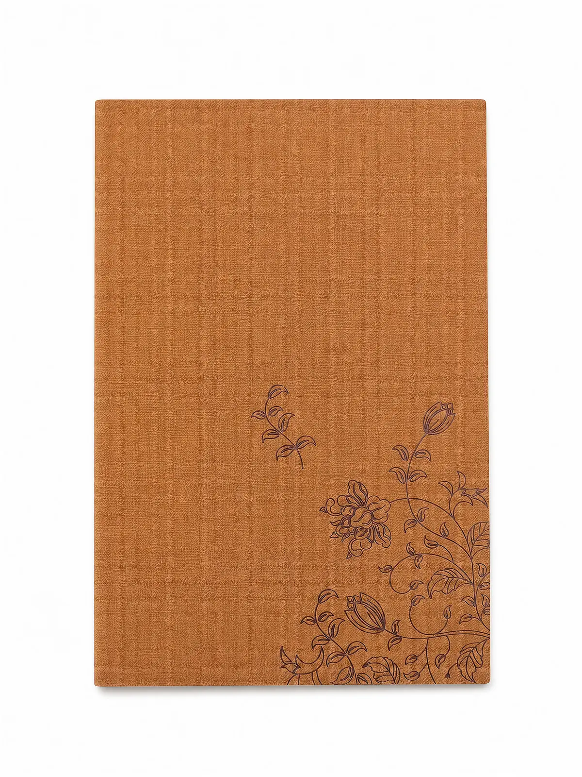 Tan Floral Deboss Softcover Notebook front view